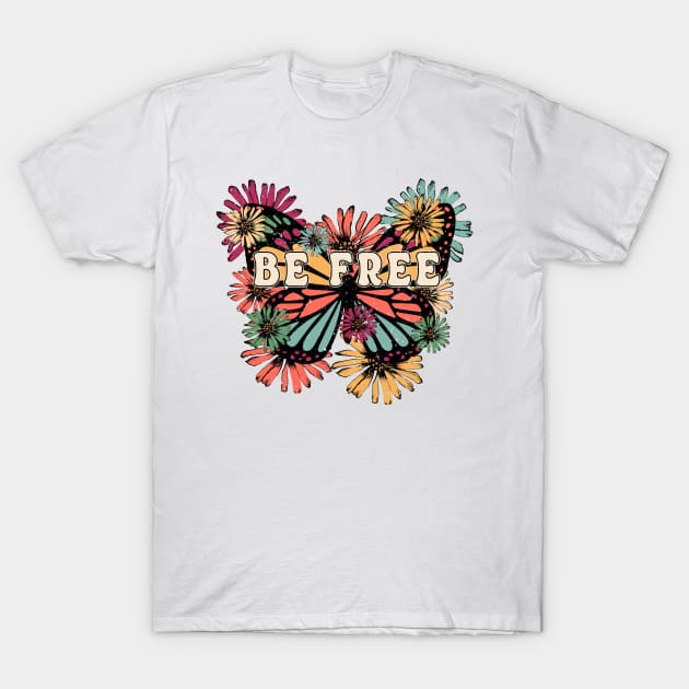 Be Free Butterfly Retro Sublimation Design T-Shirt by Dojaja